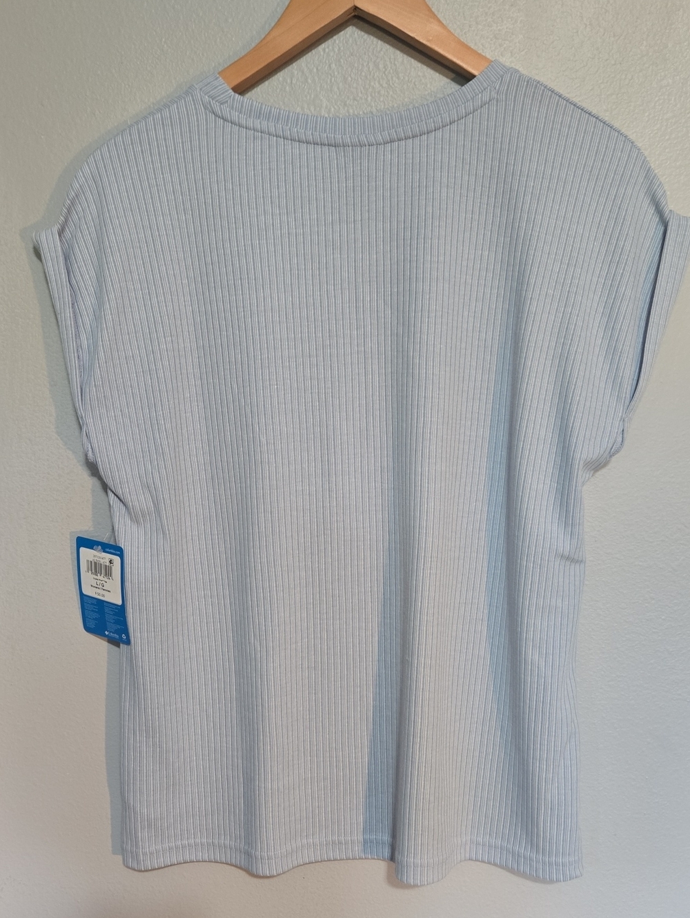 NWT! Womens Columbia Light Blue Ribbed Short Sleeve Tee, Size L - Picture 7 of 7